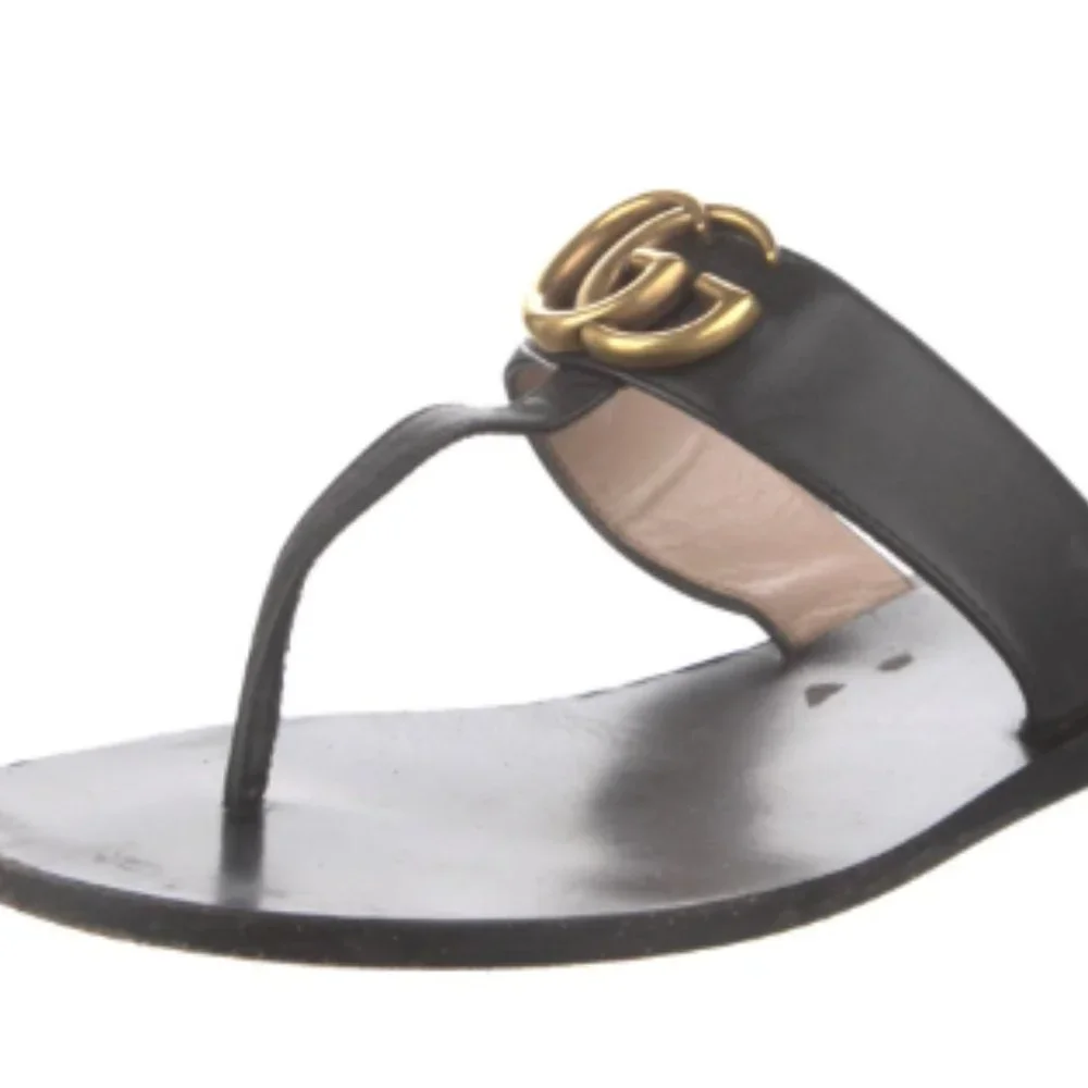 GUCCI Double G Logo Leather Flip Flops - Picture 4 of 5